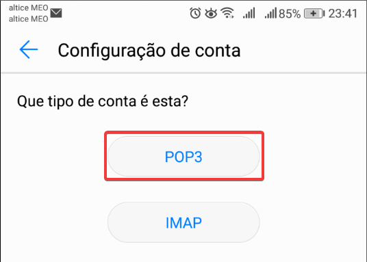 Android MEO Empresas POP3 - configuração da conta
