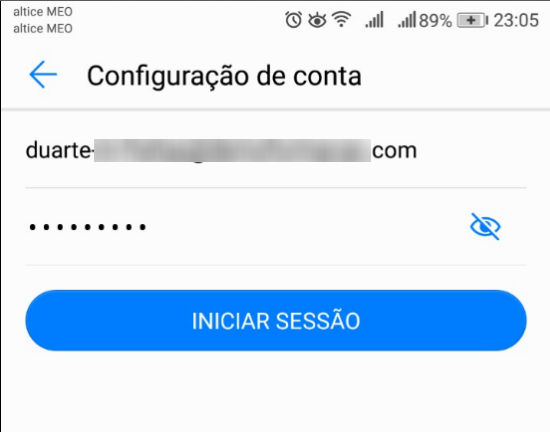 Android MEO Empresas POP3 - iniciar sessão