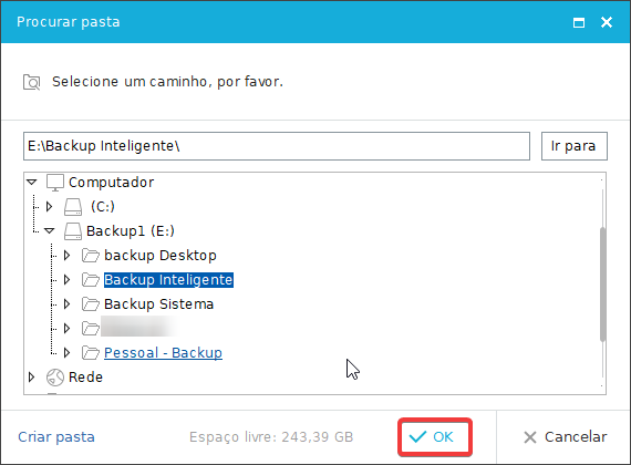 EaseUS Backup Backup Inteligente destino