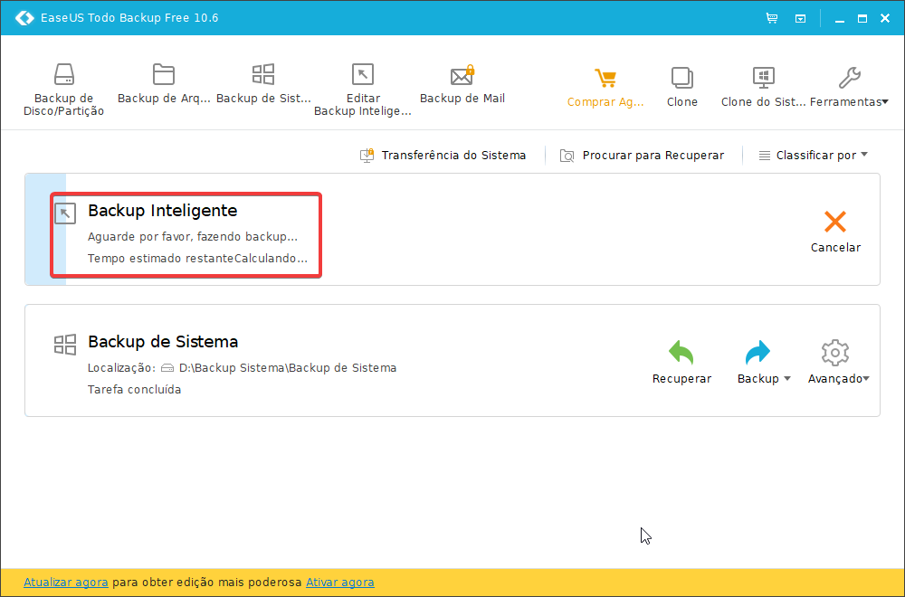 EaseUS Backup Backup Inteligente fazendo backup