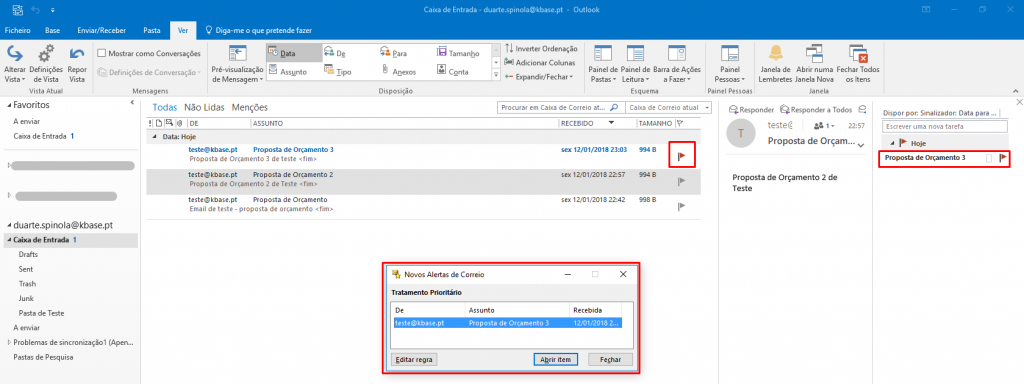 Outlook Regra Janela novo item janela