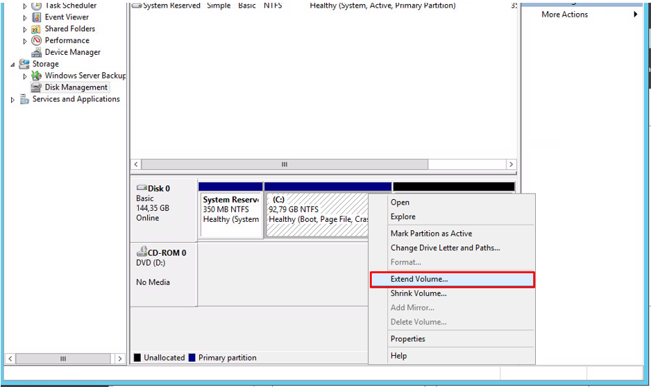 Windows Server Disk Management Extend Volume