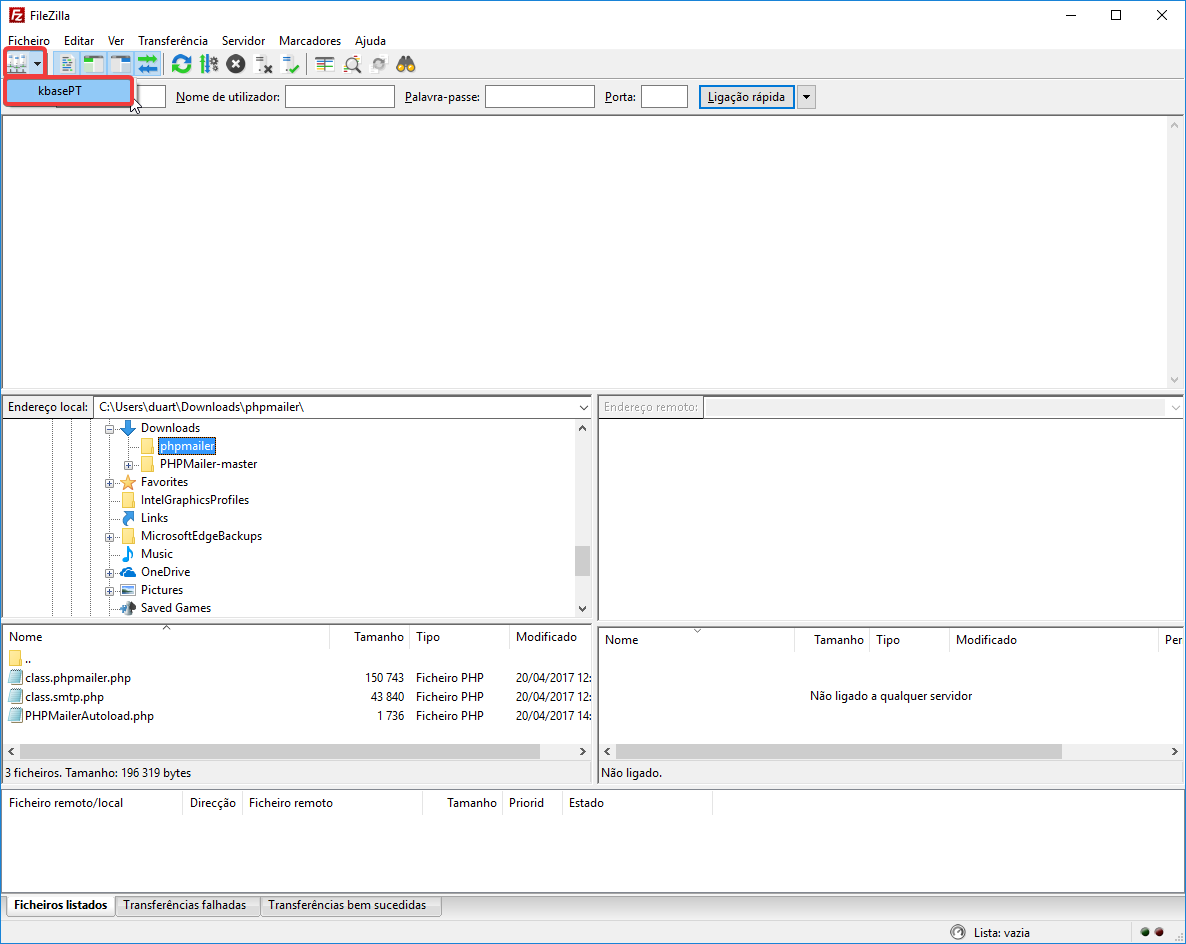 FileZilla - abrir Gestor de Sites