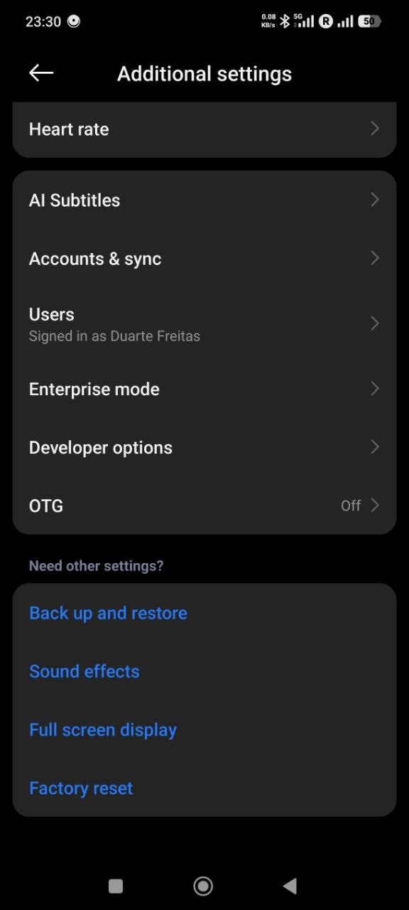 Xiaomi Settings — OTG activado