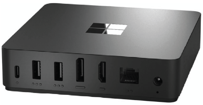 Painel traseiro do Windows 365 Link com USB-C, duas USB-A, DisplayPort, HDMI, Ethernet e alimentação